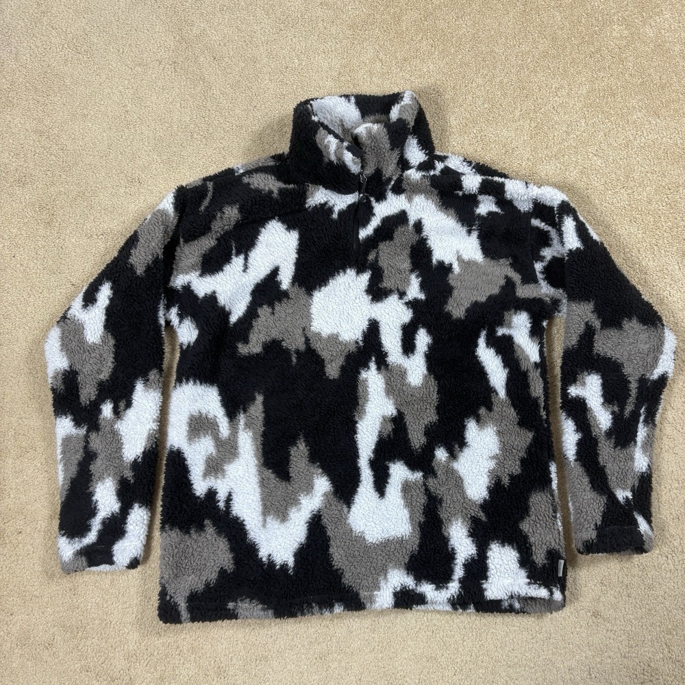 Eddie Bauer Fleece Quarter Zip Sherpa Camo Black White Grey Medium Womens